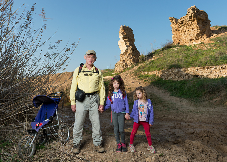 Yankele Saar, with granddaughters Libby and Shir, in the Pura nature reserve.