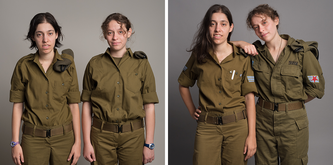 Miriam & Evie, first and last day of Army service, 2016 & 2018